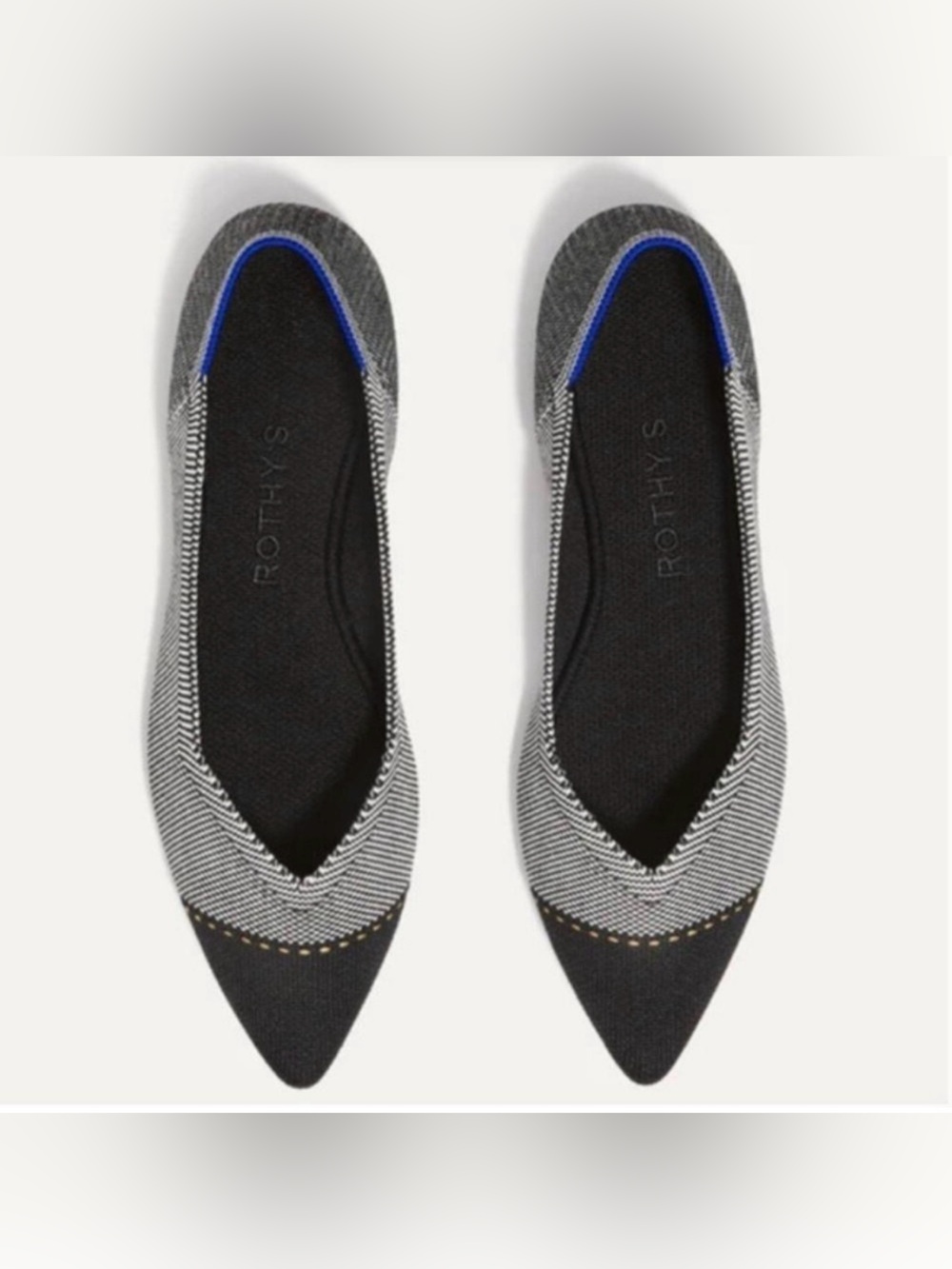 Rothy's The Point II Slip On Knit Flat Pebble Herringbone Black/Gray shoes size8